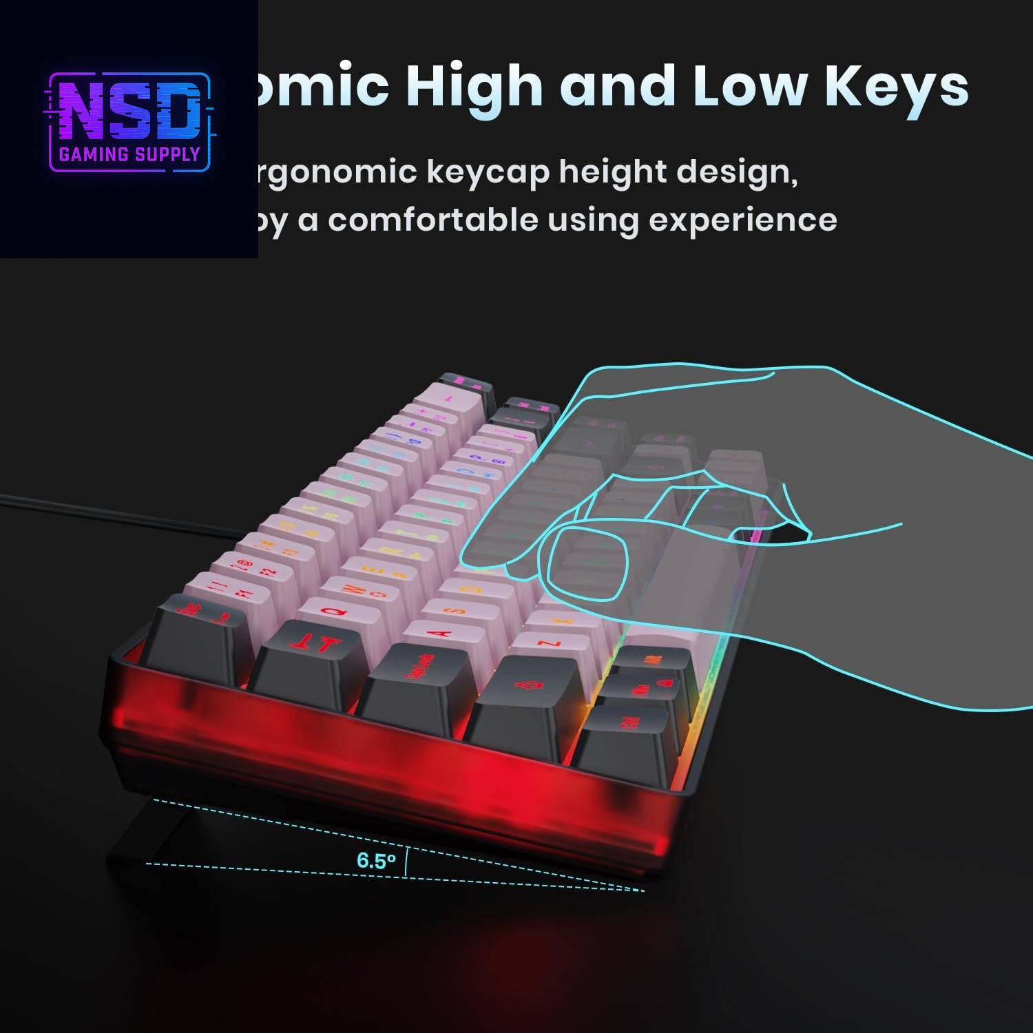 65% Wired Gaming Keyboard, LED Backlit, Ultra-Compact Anti-Ghosting No-Conflict 68 Keys Membrane Gaming Wired Keyboard for PC Laptop Windows Gamer(Pink-Black)