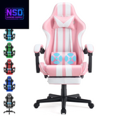 Gaming Chair Office Chair with Footrest, Ergonomic Massage Chair with Lumbar Pillow, Headrest for Adults Teens, Pink