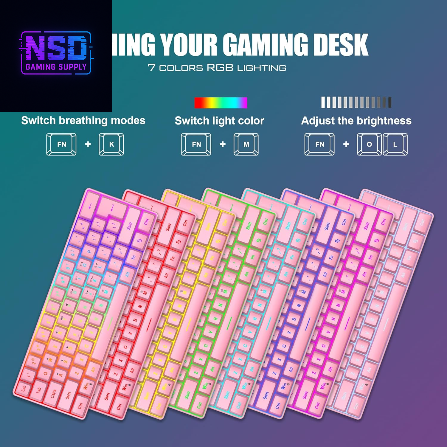 60% Gaming Keyboard and Mouse Combo, Ultra-Compact 61 Keys RGB Backlit Mini Keyboard, Lightweight 7200 DPI Honeycomb Optical Mouse, RGB Wired Gaming Set for PC MAC PS5 Xbox Gamer(Pink)