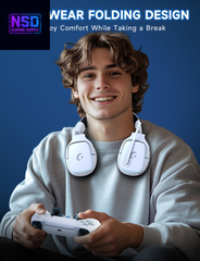 2.4Ghz Wireless Gaming Headsets for PS5, PS4, PC, Switch - Bluetooth 5.3 Gaming Headphones with Noise Canceling Mic, 7.1 Surround Sound, 70H Battery, Blue Lighting - White