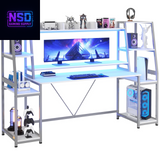 78.8-Inch Gaming Desk – LED RGB Lights, Hutch, Monitor Stand, CPU Holder & Dual Storage Shelves (White)