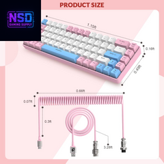 RK-T8 Wired 65% Mechanical Gaming Keyboard with RGB LED Backlit Anti-Ghosting TKL Mini 68 Key Custom Coiled C to a Cable Tactile Blue Switch for PS4 PS5 Xbox PC Mac Gamer(Pink/White/Blue)