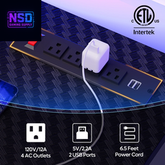 52 Inch Gaming Desk with Power Strip and LED Monitor Stand, Small Computer Desk for Home Office, Carbon Fiber Black