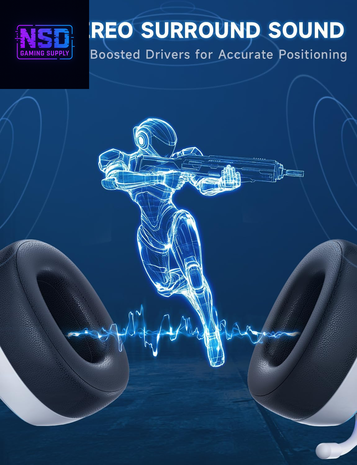 2.4Ghz Wireless Gaming Headsets for PS5, PS4, PC, Switch - Bluetooth 5.3 Gaming Headphones with Noise Canceling Mic, 7.1 Surround Sound, 70H Battery, Blue Lighting - White