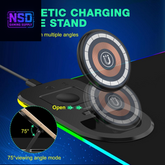 RGB Gaming Mouse Pad Wireless Charging Desk Mat with Foldable Phone Stand, Large LED Gaming Mat 800X350X4Mm, 15 Light Modes, Waterproof, Keyboard Pad for PC Computer, Includes 20W PD Power Adapter