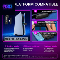 Wireless Gaming Headset Compatible with PS5/4, Nintendo Switch, PC, Bluetooth 5.4 & 2.4Ghz Gaming Headphones with Noise Canceling Mic, RGB, Type-C, 20Ms Latency, 45H, 7.1 Virtual Surround- Black