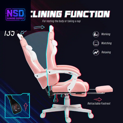 HOMCOM Cute Pink Gaming Chair with Footrest – Reclining Gamer Chair with Cat Ears, Faux Leather, and Adjustable Height