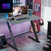 47 Inch Gaming Desk, Z Shaped PC Computer Desk Gaming Workstation with Headphone Hook, Ergonomic Gaming Table PC Desk for Game Players, Blue
