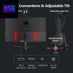 27 Inch 200Hz Curved Gaming Monitor, FHD 1080P VA Display, 1Ms MPRT, AMD Freesync, HDR Support, VESA Mount Compatible