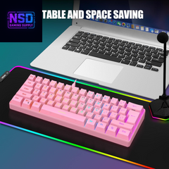 60% Gaming Keyboard and Mouse Combo, Ultra-Compact 61 Keys RGB Backlit Mini Keyboard, Lightweight 7200 DPI Honeycomb Optical Mouse, RGB Wired Gaming Set for PC MAC PS5 Xbox Gamer(Pink)
