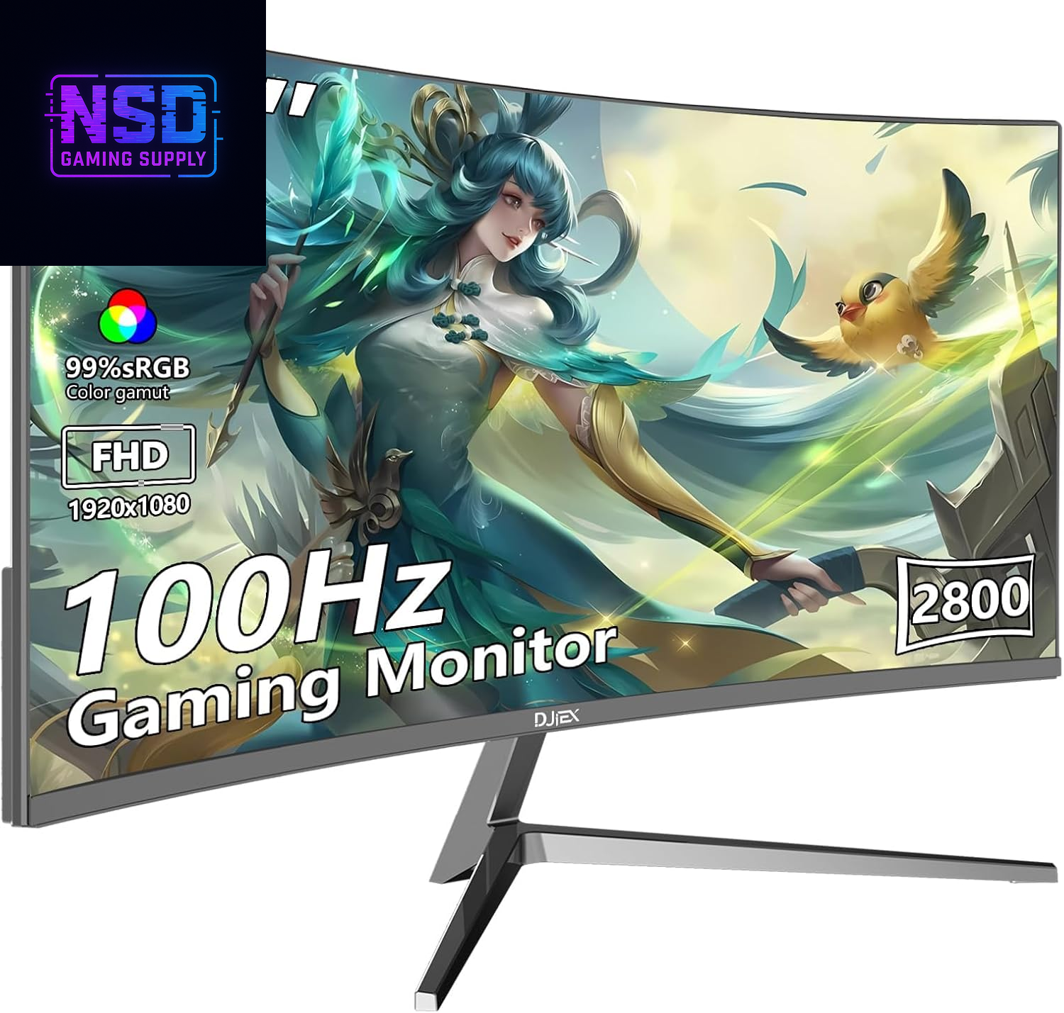 24 Inch Curved Monitor FHD 1920X1080P 100Hz Refresh Rate 16:9 Aspect Ratio Ergonomic Tilt Home Office Gaming Monitor Sync Visual Experience for Work & Play Support Wall Mount Install