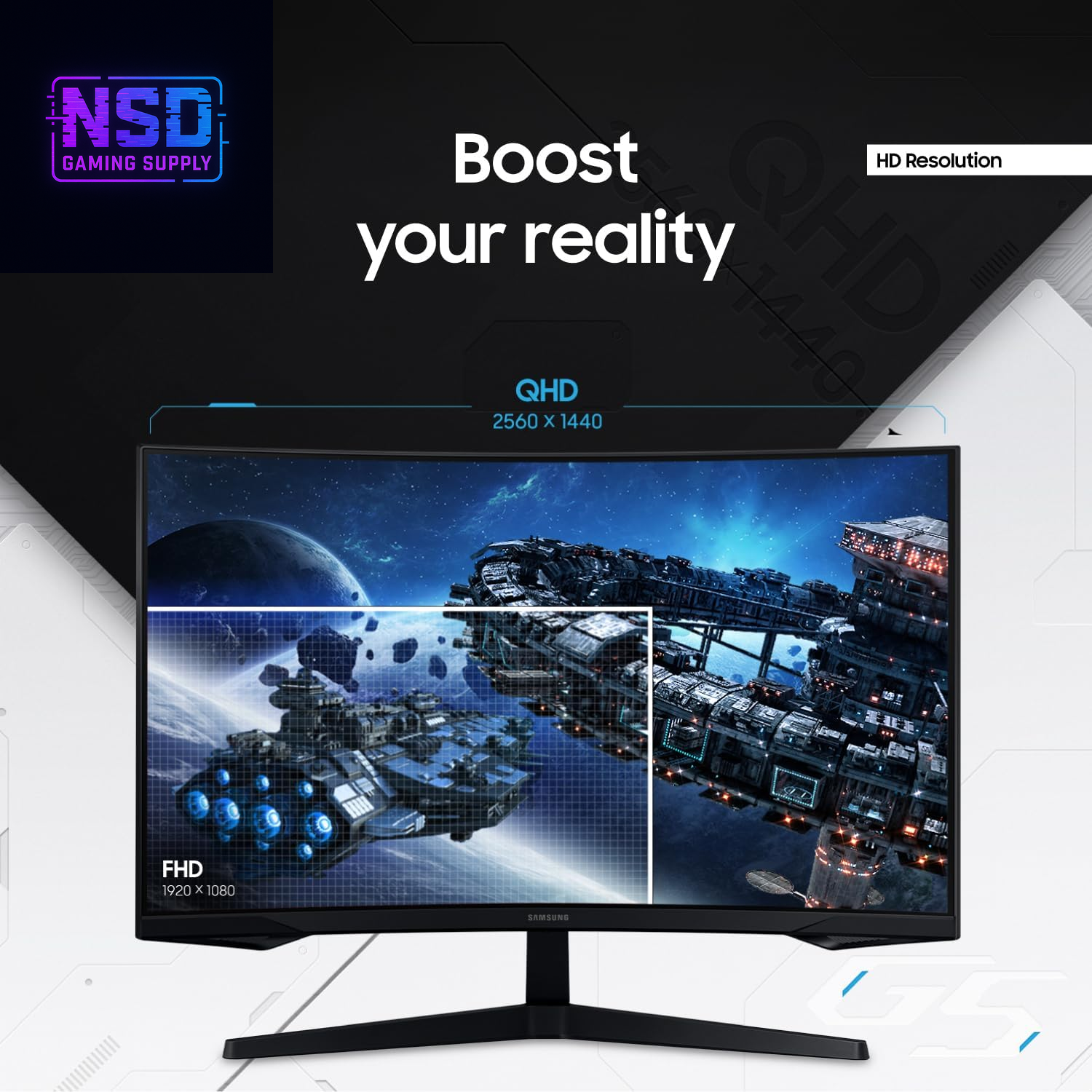 32" Odyssey G55C Series QHD 1000R Curved Gaming Monitor, 1Ms(Mprt), HDR10, 165Hz, AMD Radeon Freesync, Eye Care, Glare Free, Sharp Resolution LS32CG550ENXZA