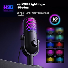 ZTD39 RGB USB Gaming Microphone – Condenser Mic with Noise Reduction, Real-Time Monitoring, Reverb Modes, Tap-to-Mute, and RGB Lighting – for PC, Laptop, PS5, Streaming, and Podcasts