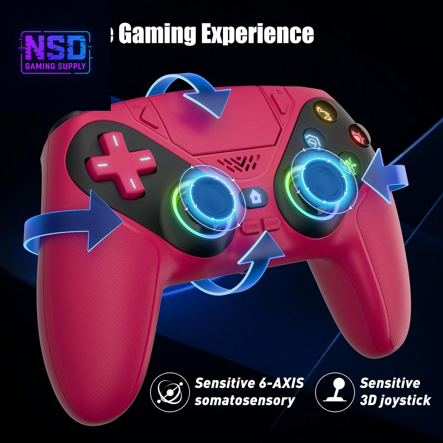 LED RGB Wireless Controller – For PS5 / Slim / Pro / PC | Dual Vibration, Turbo, Programmable, 9 Light Modes, 3.5mm Audio Jack