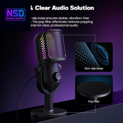 ZTD39 RGB USB Gaming Microphone – Condenser Mic with Noise Reduction, Real-Time Monitoring, Reverb Modes, Tap-to-Mute, and RGB Lighting – for PC, Laptop, PS5, Streaming, and Podcasts