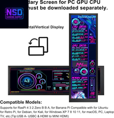 8.8 Inch FHD Computer Secondary Screen IPS 1920X480 LCD Display CPU Temperature Monitor with Casing for Computer Case Temperature Windows Aida64 CPU GPU Monitor