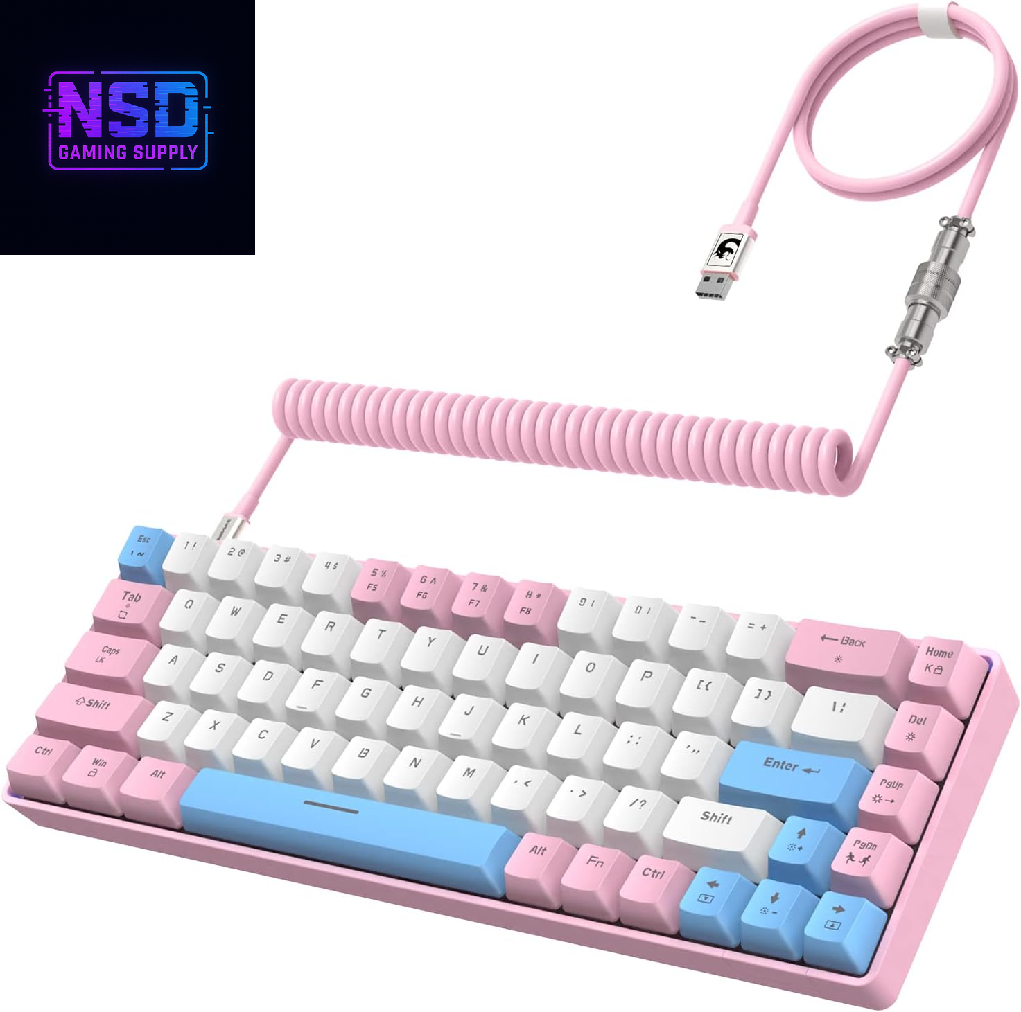 RK-T8 Wired 65% Mechanical Gaming Keyboard with RGB LED Backlit Anti-Ghosting TKL Mini 68 Key Custom Coiled C to a Cable Tactile Blue Switch for PS4 PS5 Xbox PC Mac Gamer(Pink/White/Blue)