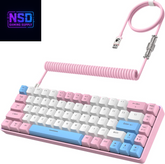 RK-T8 Wired 65% Mechanical Gaming Keyboard with RGB LED Backlit Anti-Ghosting TKL Mini 68 Key Custom Coiled C to a Cable Tactile Blue Switch for PS4 PS5 Xbox PC Mac Gamer(Pink/White/Blue)