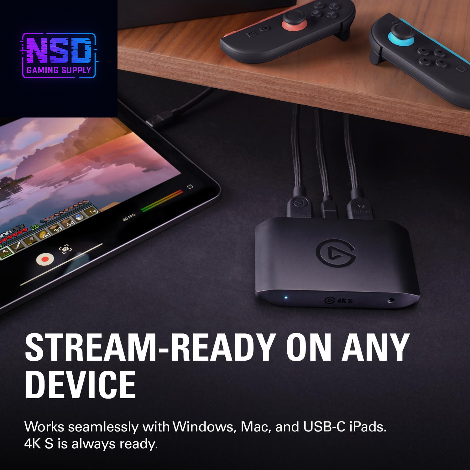 4K S – External Capture Card for PS5, Xbox Series X/S, Switch 2, PC, Mac, Ipad | 4K60, 1440P120, or 1080P240 Passthrough and Capture, HDR10, VRR, USB-C, Near-Zero Latency