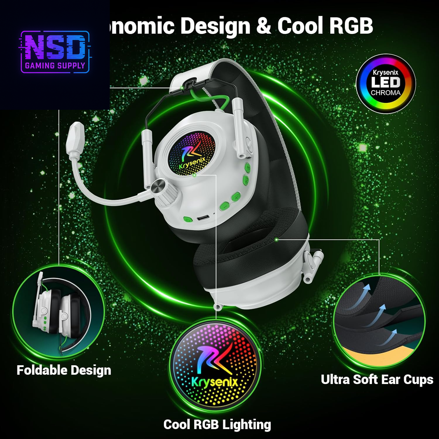 Wireless Gaming Headset with Noise Canceling Microphone for PC, PS5, PS4, Switch, Mac, 2.4 Ghz Wireless & Bluetooth 5.4 Gaming Headphones, Cool RGB Lighting, 50Hr Battery, 50Mm Drivers