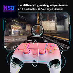 Wireless Pink-White Gradient Controller – For PS5 / PC / Mac / Steam Deck | RGB Lighting, Hall Effect Joysticks, Turbo, Dual Vibration, Headphone Jack