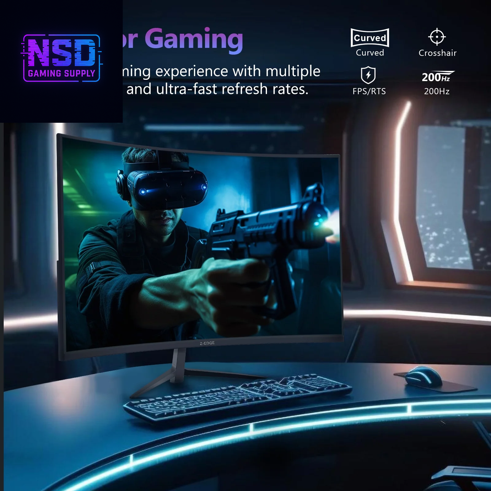 27 Inch 200Hz Curved Gaming Monitor, FHD 1080P VA Display, 1Ms MPRT, AMD Freesync, HDR Support, VESA Mount Compatible