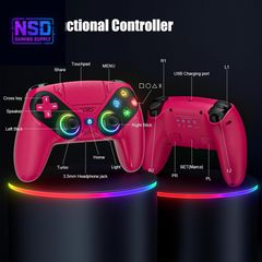LED RGB Wireless Controller – For PS5 / Slim / Pro / PC | Dual Vibration, Turbo, Programmable, 9 Light Modes, 3.5mm Audio Jack