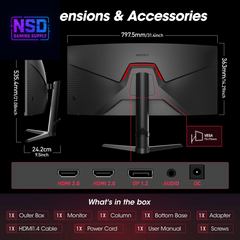 34'' WQHD Curved Gaming Monitor, 180Hz/165Hz Ultrawide Monitor, 3440×1440P 1Ms(Mprt) HDR400, Black