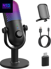 ZTD39 RGB USB Gaming Microphone – Condenser Mic with Noise Reduction, Real-Time Monitoring, Reverb Modes, Tap-to-Mute, and RGB Lighting – for PC, Laptop, PS5, Streaming, and Podcasts