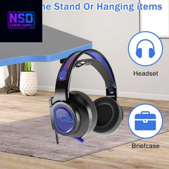 47-Inch Z-Shaped Gaming Desk – Ergonomic Design, Headphone Hook, Cup Holder, Carbon Fiber Texture (Blue)