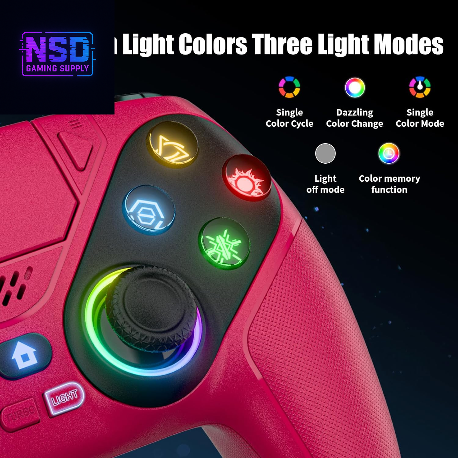 LED RGB Wireless Controller – For PS5 / Slim / Pro / PC | Dual Vibration, Turbo, Programmable, 9 Light Modes, 3.5mm Audio Jack