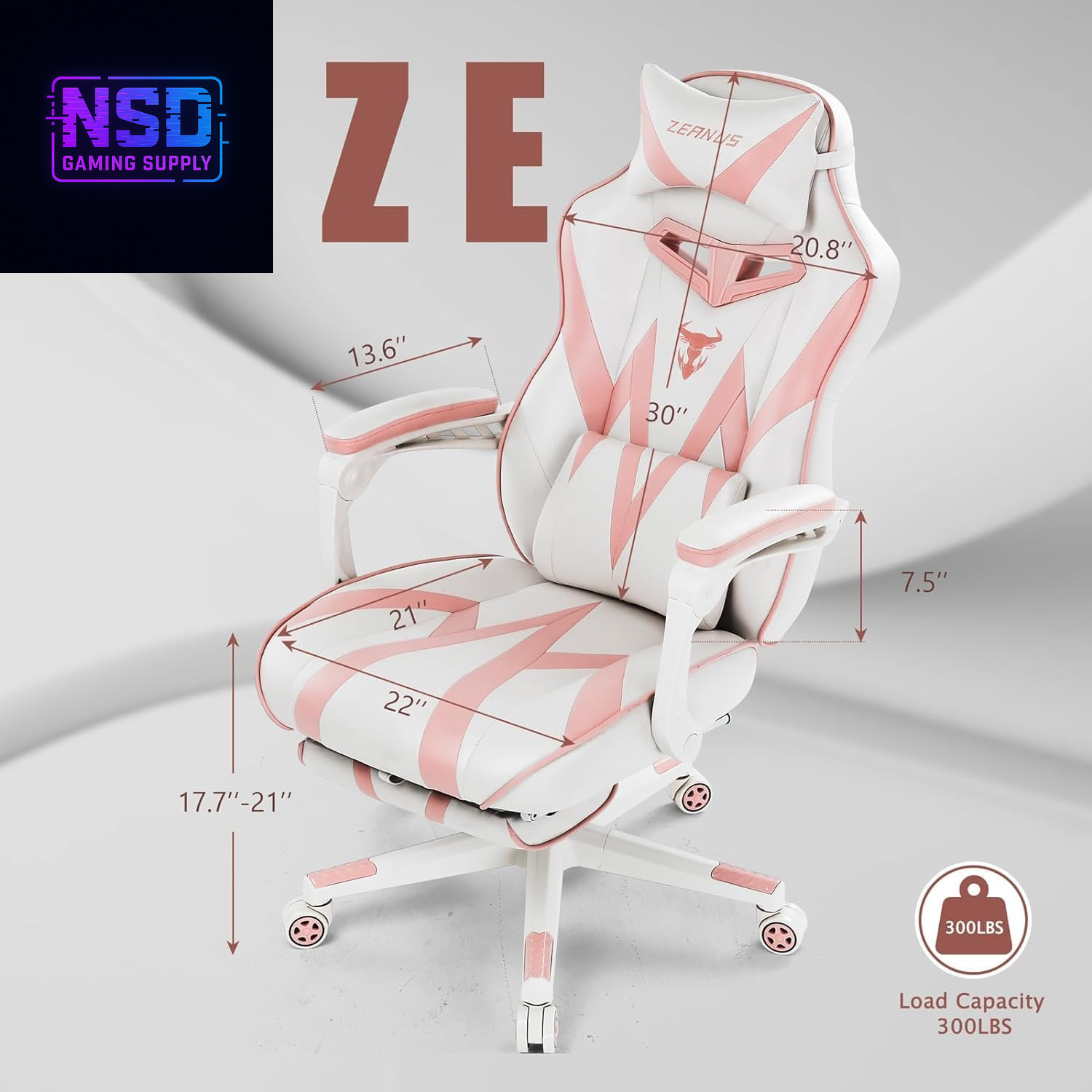 Zeanus Pink Gaming Chair with Massage & Footrest – Ergonomic Gamer Chair for Women and Adults
