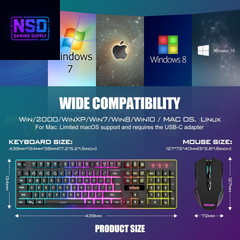 K10 Wireless Gaming Keyboard and Mouse Combo, LED Backlit Rechargeable 3800Mah Battery, Mechanical Feel Anti-Ghosting Keyboard + 7D 3200DPI Mice for PC Gamer (Black)