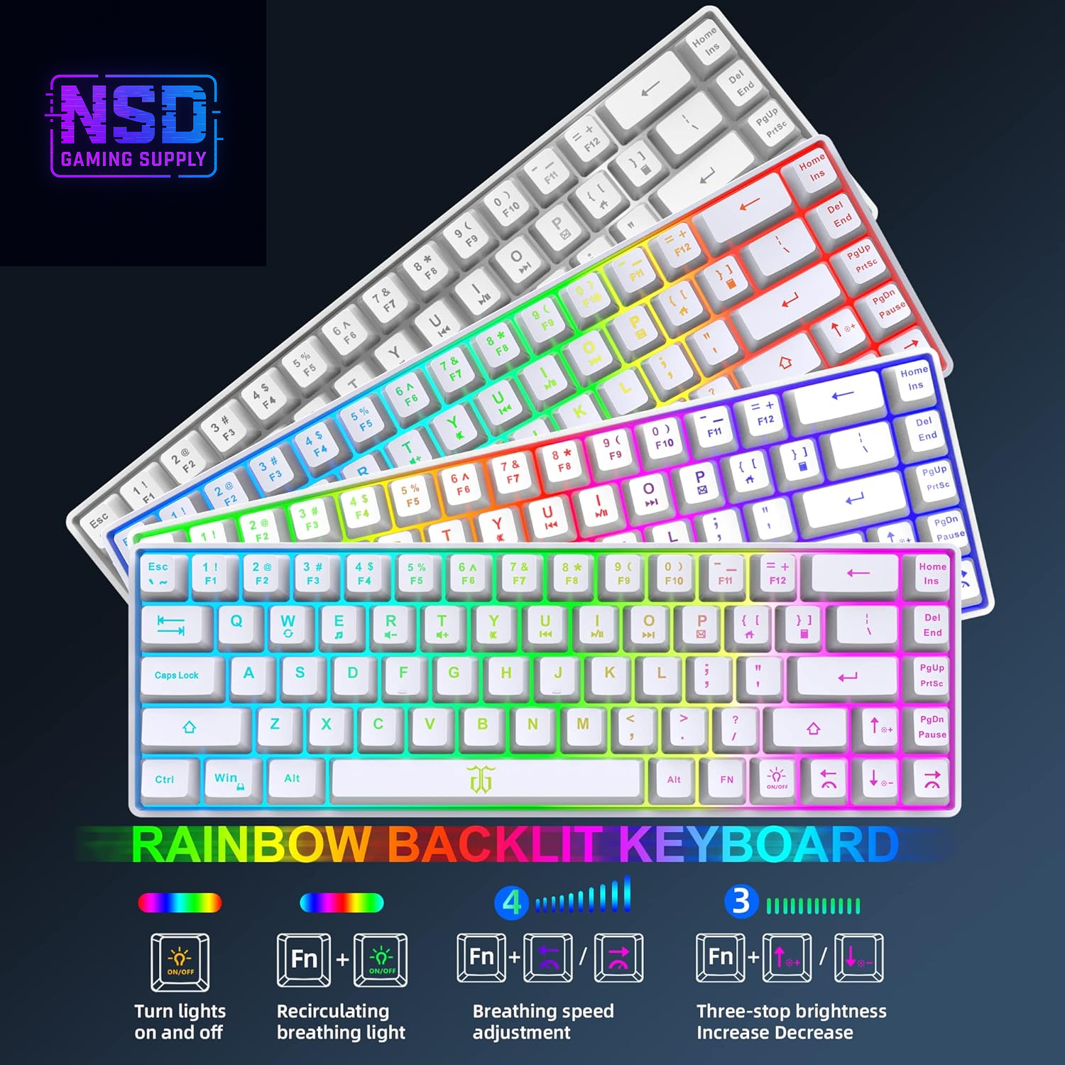 60% Wireless Gaming Keyboard and Mouse Combo,Led Backlit Rechargeable 2000Mah Battery,Mini Mechanical Feel Anti-Ghosting Keyboard +Popular RGB Gaming Mice for PC Gamer (White)