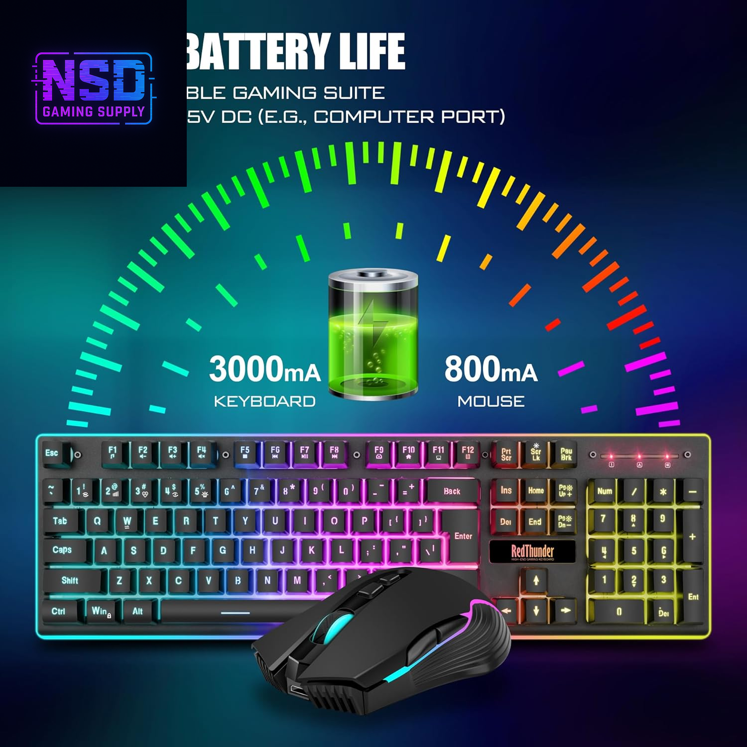 K10 Wireless Gaming Keyboard and Mouse Combo, LED Backlit Rechargeable 3800Mah Battery, Mechanical Feel Anti-Ghosting Keyboard + 7D 3200DPI Mice for PC Gamer (Black)