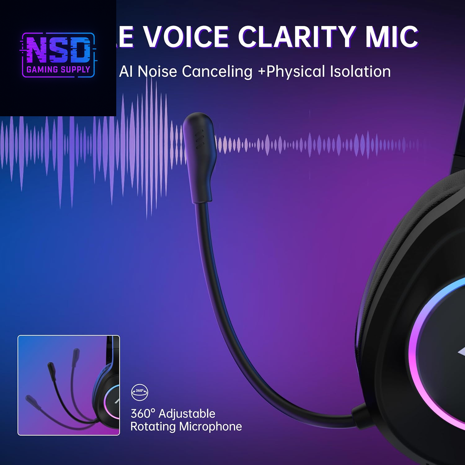 Wireless Gaming Headset Compatible with PS5/4, Nintendo Switch, PC, Bluetooth 5.4 & 2.4Ghz Gaming Headphones with Noise Canceling Mic, RGB, Type-C, 20Ms Latency, 45H, 7.1 Virtual Surround- Black