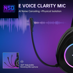 Wireless Gaming Headset Compatible with PS5/4, Nintendo Switch, PC, Bluetooth 5.4 & 2.4Ghz Gaming Headphones with Noise Canceling Mic, RGB, Type-C, 20Ms Latency, 45H, 7.1 Virtual Surround- Black