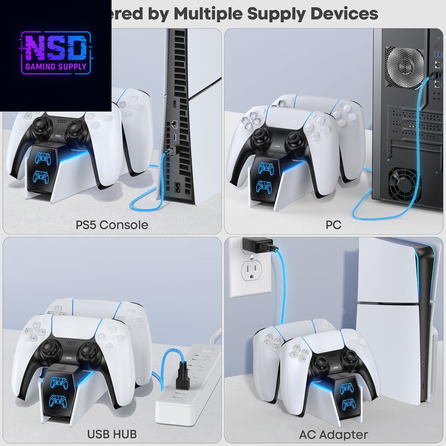 PS5 Controller Charger PS5 Accessories Kits with Fast Charging AC Adapter, Controller Charging Stand for Playstation 5, Docking Station Replacement for for Playstation 5 Storage