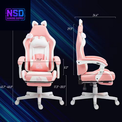 HOMCOM Cute Pink Gaming Chair with Footrest – Reclining Gamer Chair with Cat Ears, Faux Leather, and Adjustable Height