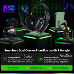 Wireless Gaming Headsets for PC, PS5, PS4, Switch, Mac, 2.4Ghz Wireless Gaming Headphone with ENC Noise Canceling Microphone, Bluetooth 5.4, Cool Lighting, 50H Battery, 50Mm Drivers