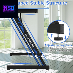 47-Inch Z-Shaped Gaming Desk – Ergonomic Design, Headphone Hook, Cup Holder, Carbon Fiber Texture (Blue)