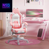 HOMCOM Cute Pink Gaming Chair with Footrest – Reclining Gamer Chair with Cat Ears, Faux Leather, and Adjustable Height