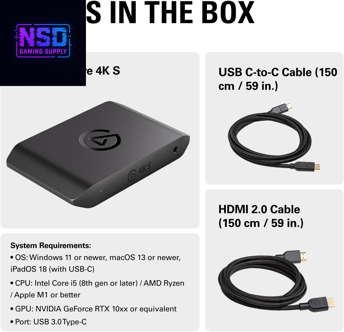 4K S – External Capture Card for PS5, Xbox Series X/S, Switch 2, PC, Mac, Ipad | 4K60, 1440P120, or 1080P240 Passthrough and Capture, HDR10, VRR, USB-C, Near-Zero Latency