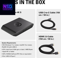 4K S – External Capture Card for PS5, Xbox Series X/S, Switch 2, PC, Mac, Ipad | 4K60, 1440P120, or 1080P240 Passthrough and Capture, HDR10, VRR, USB-C, Near-Zero Latency