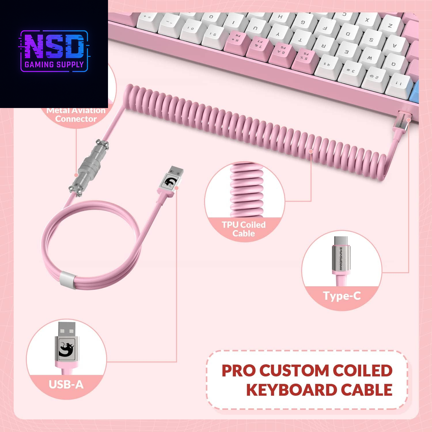 RK-T8 Wired 65% Mechanical Gaming Keyboard with RGB LED Backlit Anti-Ghosting TKL Mini 68 Key Custom Coiled C to a Cable Tactile Blue Switch for PS4 PS5 Xbox PC Mac Gamer(Pink/White/Blue)