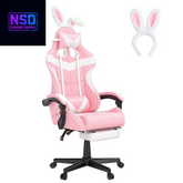 Pink Gaming Chair, Adult Game Gamer with Footrest & Massage Lumbar Pillow , Ergonomic High Back Office Chairs with Bunny Ear, Pink