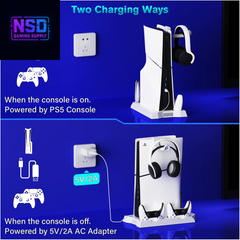 Cooling Station for PS5 & PS5 Slim Console Disc/Digital Edition, Stand Compatible with Playstation 5, Charging Station with Dual Controller Charger, 3 Levels Cooling Fan, 3 USB Hubs & Headset Holder