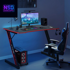 47 Inch Gaming Desk, Z Shaped PC Computer Desk Gaming Workstation with Headphone Hook, Ergonomic Gaming Table PC Desk for Game Players, Red
