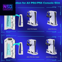 Cooling Station for PS5 & PS5 Slim Console Disc/Digital Edition, Stand Compatible with Playstation 5, Charging Station with Dual Controller Charger, 3 Levels Cooling Fan, 3 USB Hubs & Headset Holder