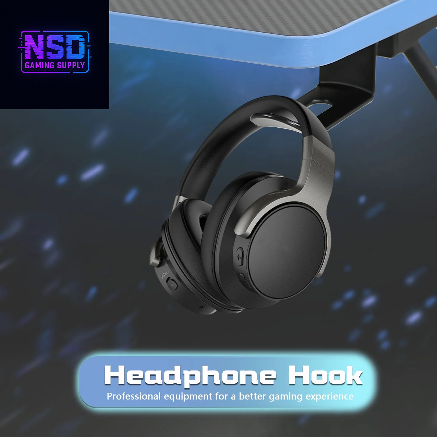 47 Inch Gaming Desk, Z Shaped PC Computer Desk Gaming Workstation with Headphone Hook, Ergonomic Gaming Table PC Desk for Game Players, Blue